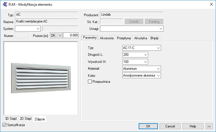 Rys. 3. Kratka nawiewna AC